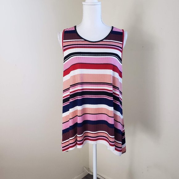 FYVE Scooped Neck Striped Sleeveless Tank Top Multicolor Size Large - Picture 10 of 10